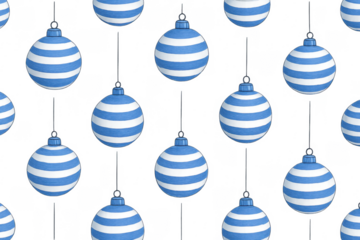 Striped blue and white baubles hanging seamless pattern