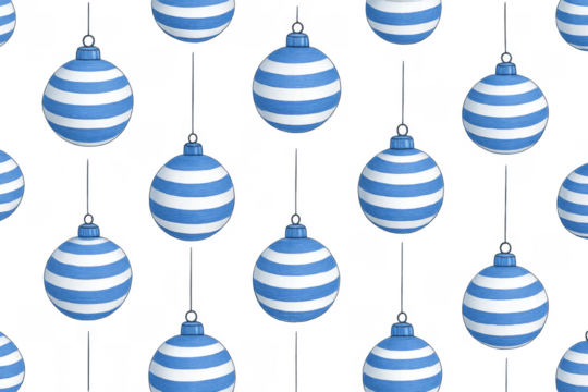 Striped blue and white baubles hanging seamless pattern