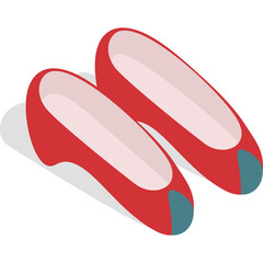Red Ballet Flats with Rounded Toes and Light Pink Interior Accents Isolated on a Transparent Background in Isometric 3D Style