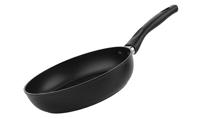 Modern Black Nonstick Frying Pan Isolated On Black Background