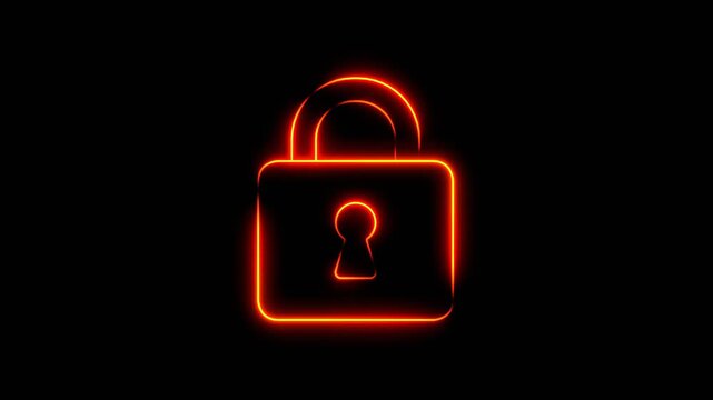 Animated neon lights that form a padlock image