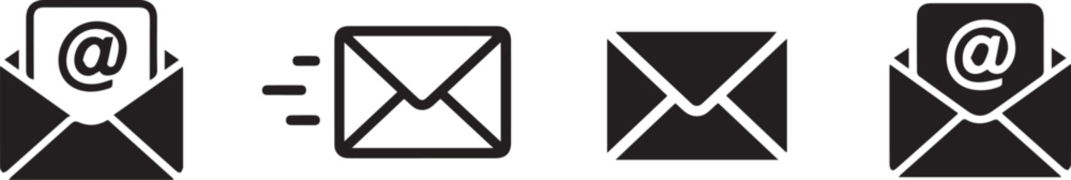 monochrome email icon pack envelope send receive incoming outgoing closed message minimal ui ux vector ai eps png jpeg