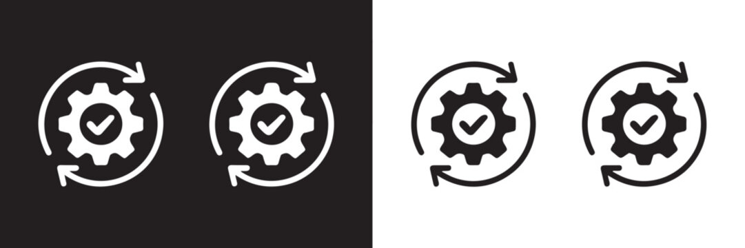 gear with checkmark circular arrows icon for process automation system validation monochrome vector ai eps png jpeg