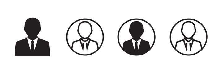 minimal professional avatar icons set four businessperson silhouettes in suit and tie for profiles and ui