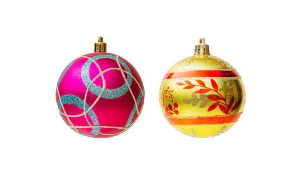 Pareja de esferas navide&ntilde;as decorativas aisladas sobre fondo negro