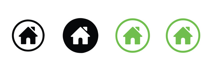 modern home icon set in black white and green variations perfect for ui branding and app design