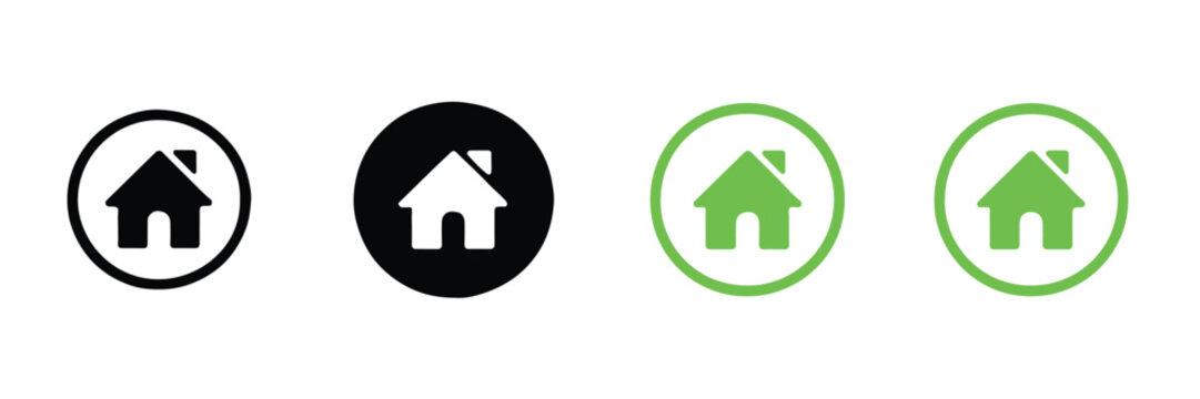 modern home icon set in black white and green variations perfect for ui branding and app design