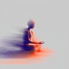 digital abstract woman meditating with glowing light