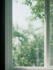 sunlight through window with green leaves outside