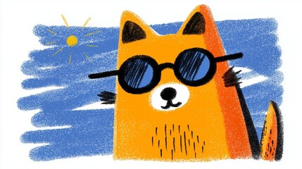 cute orange fox wearing sunglasses illustration