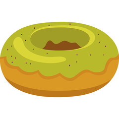 Round Green Frosted Donut with Brown Icing and Sprinkles on a Transparent Background