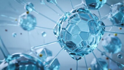 3D rendering of interconnected transparent molecular structures with hexagonal patterns and glowing nodes