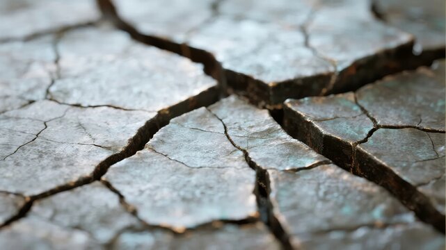 Close-up of cracked dry earth surface showing deep fissures and parched soil texture