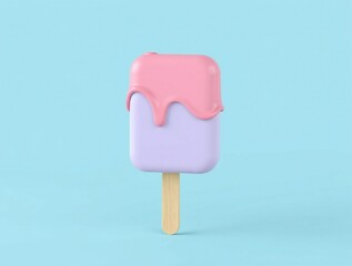 Sweet pastel ice cream bar with pink drizzle on blue background