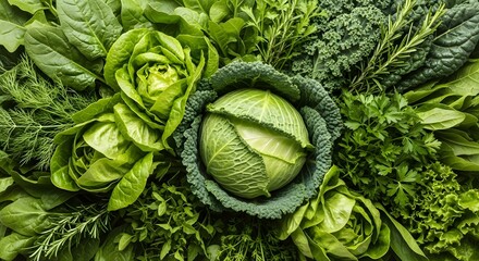 Fototapeta premium Overhead shot of a variety of fresh green leafy vegetables.