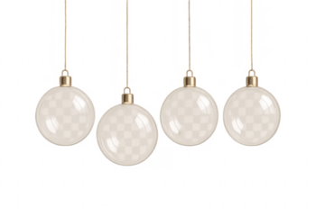 Hanging transparent glass christmas baubles with gold caps