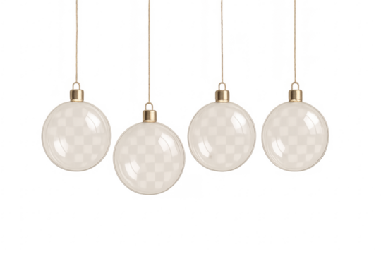 Hanging transparent glass christmas baubles with gold caps