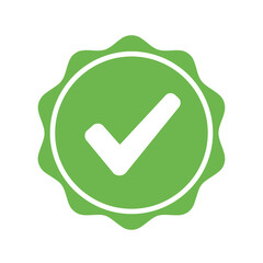 Green Check Mark Badge Icon — Verified Approval Symbol Vector Design