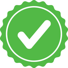 Green Check Mark Badge Icon — Verified Approval Symbol Vector Design