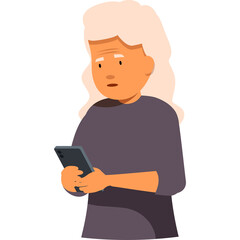 Elderly Person Holding Smartphone With Confused Expression In A Transparent Background Digital Art