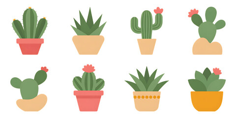 Minimal Cactus and Succulent Clipart in Pots