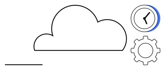 Cloud shape linked with a clock and gear, conveying connectivity, time management, and system operation. Ideal for technology, cloud computing, productivity, automation, process optimization