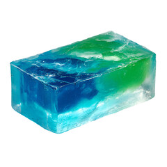 Obraz premium Clear rectangular bar of soap with swirling blue and green colors