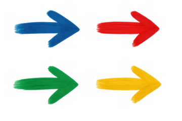 Colorful paint stroke arrows pointing direction, showing progress and movement, isolated on transparent background