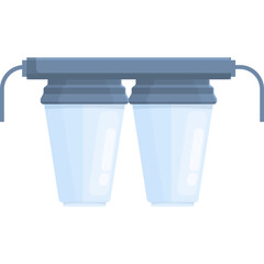 Double Water Filter System With Clear Cylinders Mounted On A Gray Housing Showing Transparent Tubing Connections On Both Sides Isolated On White Background