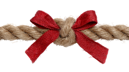 Rustic heart tied with red ribbon and rope on black background