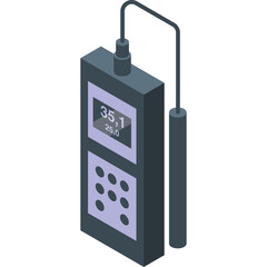Digital Temperature And Humidity Meter With Screen Display And Probe On White Background Isolated Isometric View Scientific Device