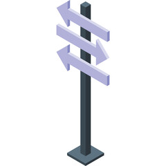Directional Signpost With Three Light Purple Arrows Pointing Left and Right On A White Background Isolated Object With A Transparent Background Showing Multiple Choices And Decision Making Concept