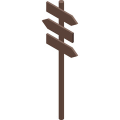 Directional Wooden Signpost with Three Arrows Pointing in Different Directions on a Transparent Background