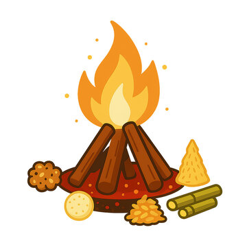 Lohri bonfire with ladoos and sugarcane sticks