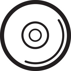 Simple Black And White Icon Represents A Compact Disc Or Digital Disc With Concentric Circles And A Thick Outer Ring Isolated On A Transparent Background