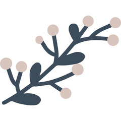 Delicate Dark Blue Twig with Light Pink Berries on Transparent Background Minimalist Botanical Illustration