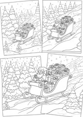 Obraz premium Festive Sleigh Ride Through Snowy Woods Santa Delivering Gifts in a Winter Wonderland Scene