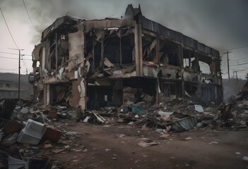 Fototapeta premium Ruined Building After Devastation
