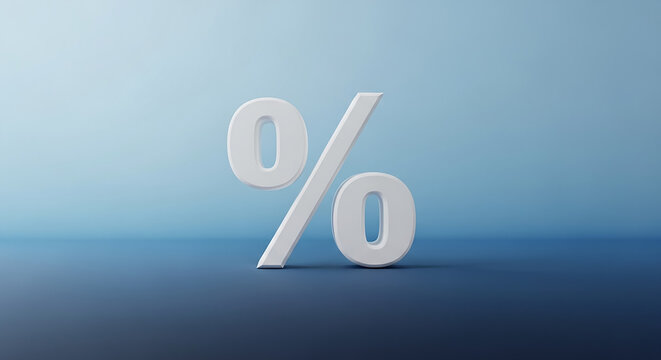 White percentage sign standing on blue background showing concepts - Powered by Adobe