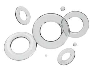 Floating transparent rings isolated on transparent background, creating a modern design