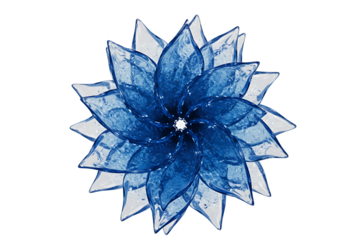 Blue flower with transparent petals isolated on transparent background, topdown view