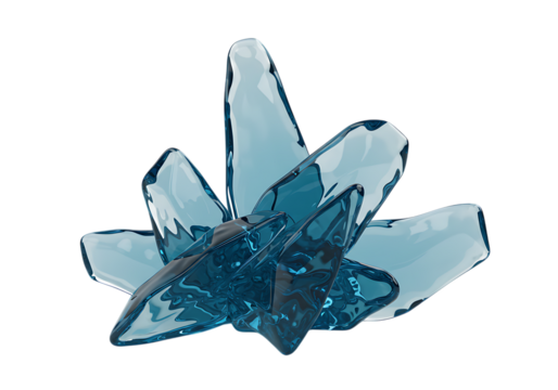 A cluster of blue crystal shards isolated on transparent background, a mineral formation