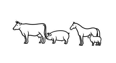 Fototapeta premium Vector art of farm animals standing together, vector illustration