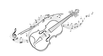 Obraz premium Illustration of a violin with musical notes