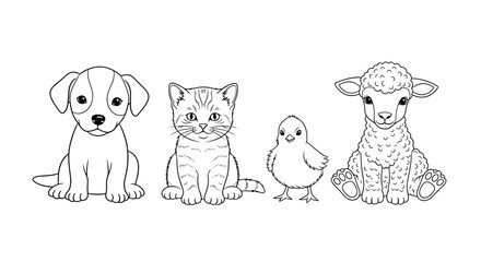 Obraz premium Vector art of a group of cute baby animals