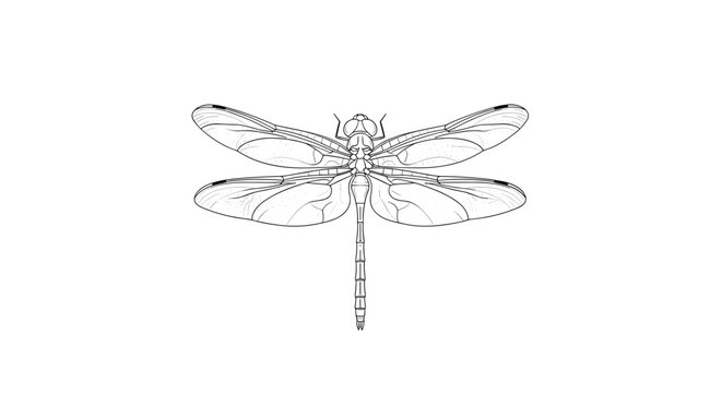 Vector art of detailed dragonfly in a detailed line drawing style