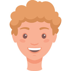 Smiling Caucasian Young Man With Curly Blond Hair and Peach Skin Tone Wearing A Peach Neck Shirt With A Transparent Background