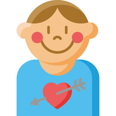 Smiling Person With Red Heart And Arrow Through Chest In Flat Design Style
