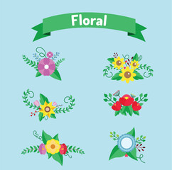 Lovely floral element collection with flat design
