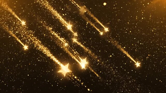Golden Starfall A Dazzling Display of Celestial Light and Glittering Trails.